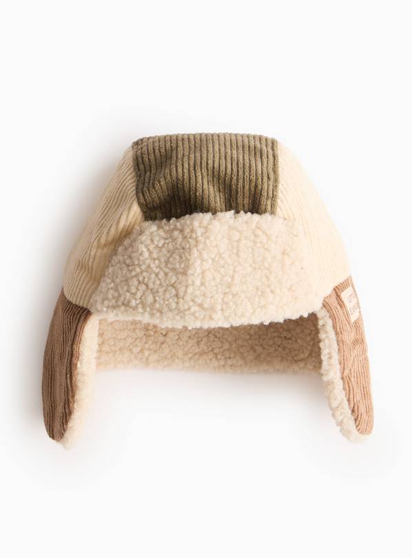 Neutral Corduroy Borg Fleece Lined Trapper Hat 6-12 months